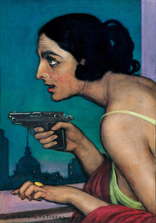 Vrouw met een pistool vintage poster