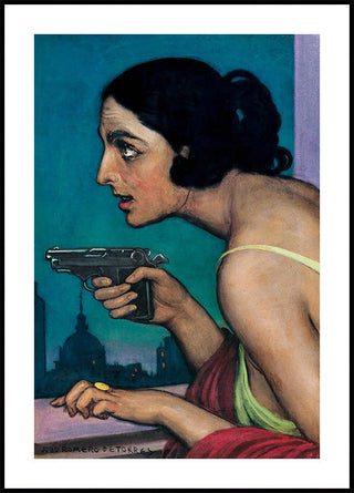 Vrouw met een pistool vintage poster