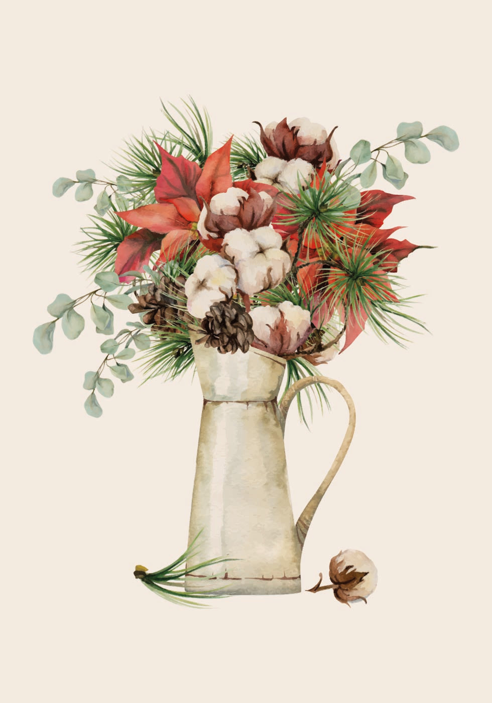 a painting of a watering can filled with flowers