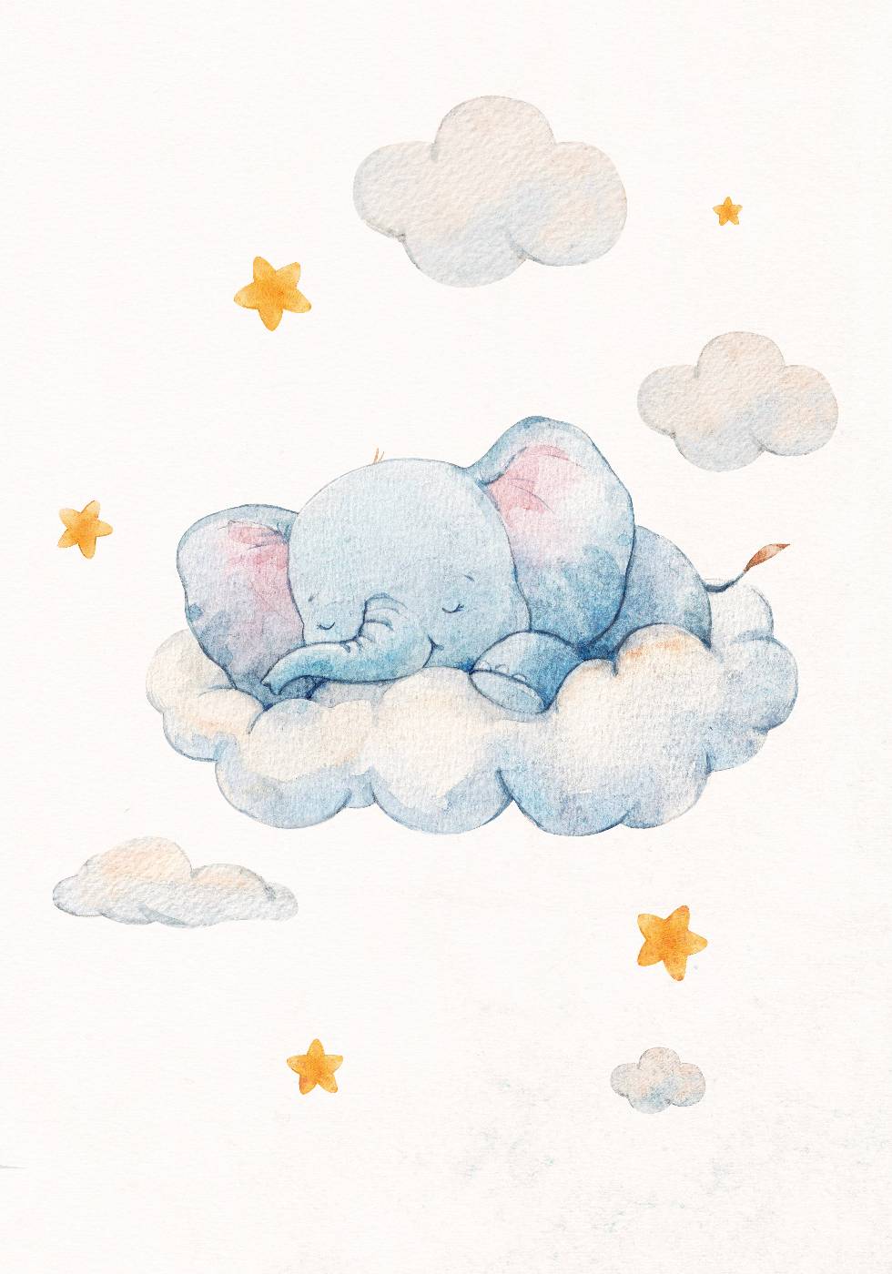 Baby Elephant Dreaming on Clouds Poster