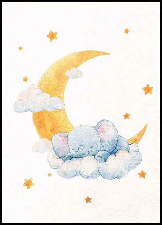 Sleepy Elephant on a Cloud Poster