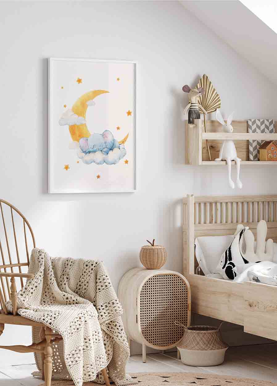 Sleepy Elephant on a Cloud Poster