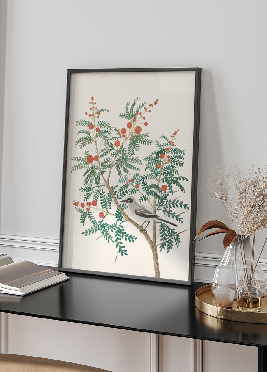 Bird on Berry-Laden Branch Poster - Posterbox.art