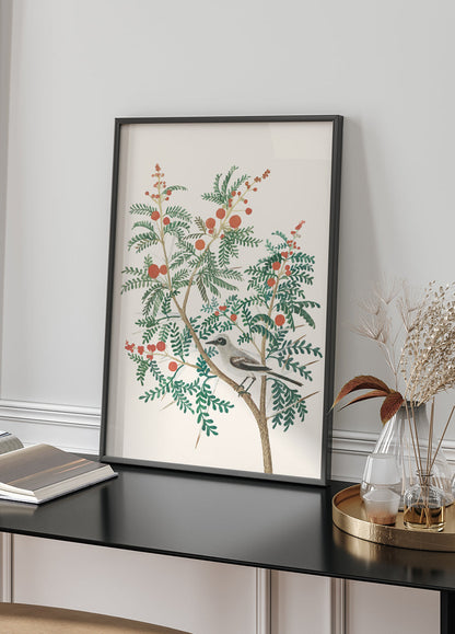 Bird on Berry-Laden Branch Poster - Posterbox.art