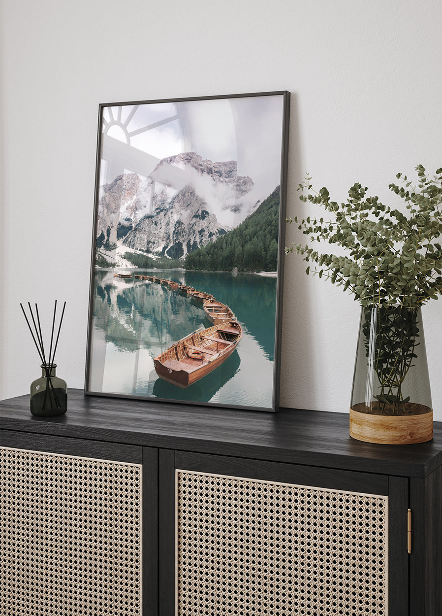 Boats At Braies Lake Poster - Posterbox.art
