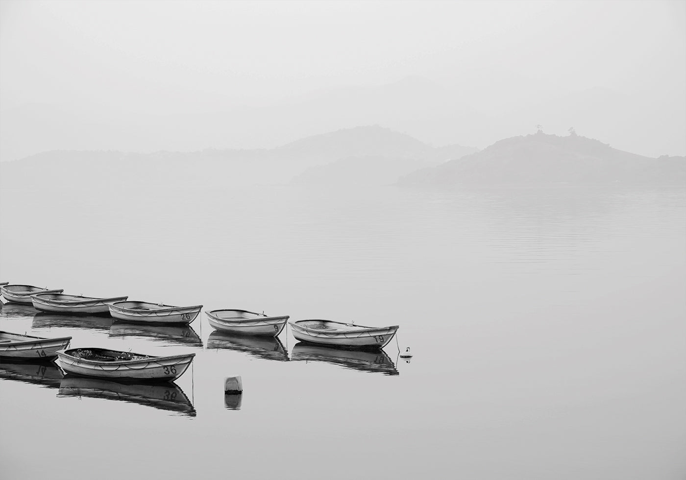 Boats In A Foggy Lake Poster - Posterbox.art