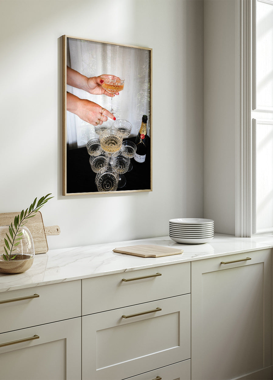 Champagne Glasses Pyramid Print Poster - Posterbox.art
