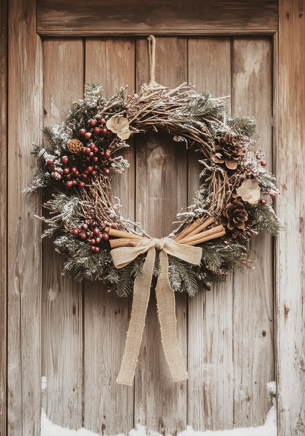 Christmas Wreath on a Wooden Door Poster