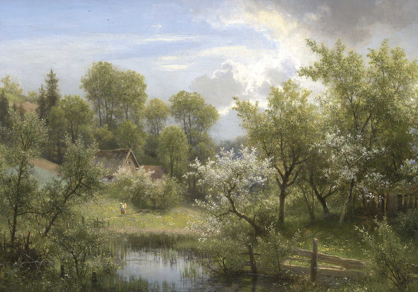 Blooming Fruit Trees near Loschwitz by Eduard Leonhardi Poster