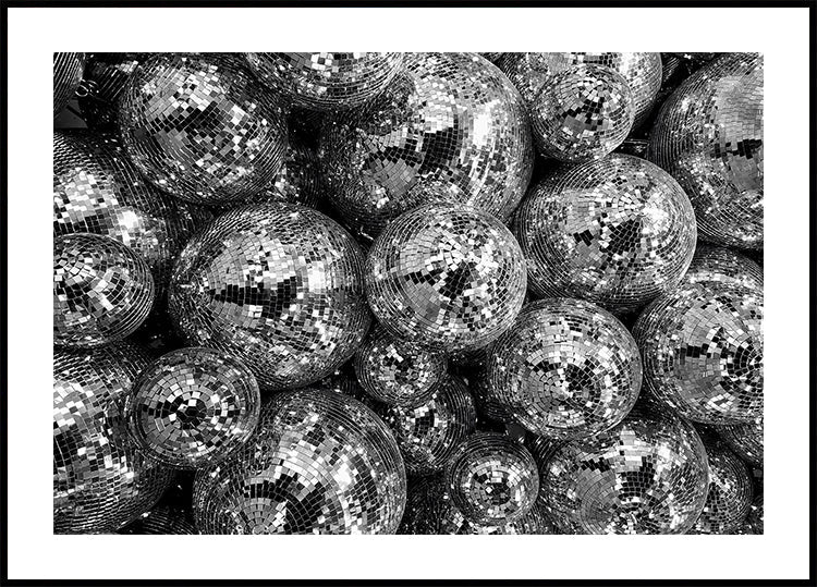 Disco Balls in Black and White Poster