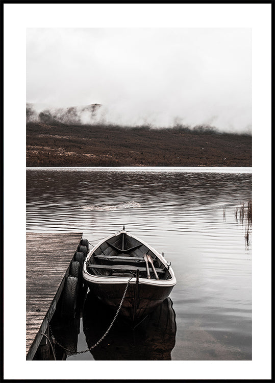 Boat In A Lake Near The Mountains Poster - Posterbox.art