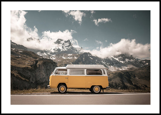 Yellow Van in the Mountains Poster