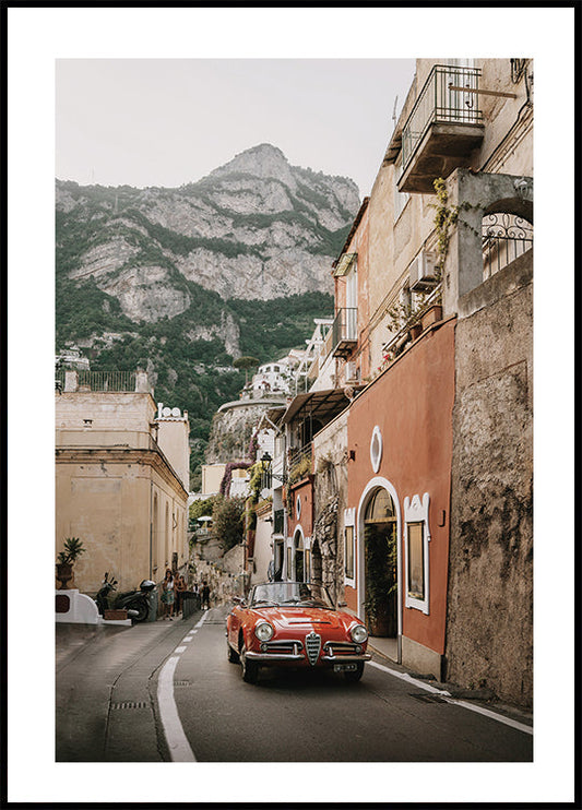 Red Car On The Amalafi Coast Poster