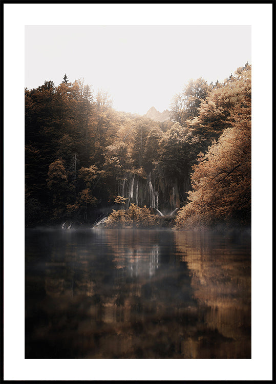 Sunrise in the Misty Forest with Reflections Poster