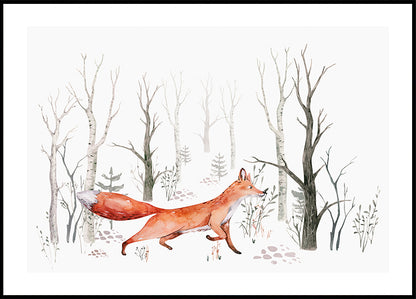 Watercolor Fox in the Forest Poster