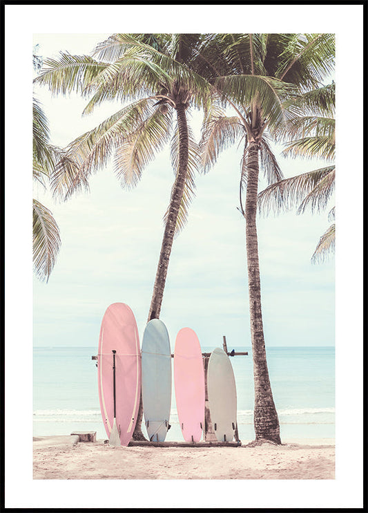 Surfboards Under Palm Trees Poster