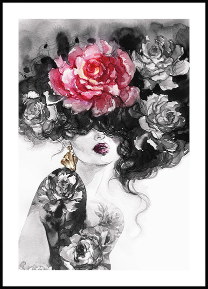 Watercolor Woman with Flowers №2 Poster