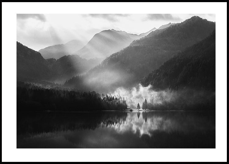 Foggy Shore of A Mountain Lake Poster