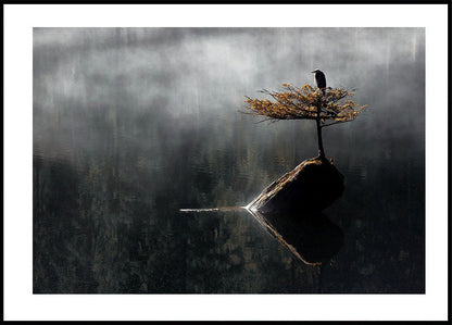 Serene Heron on Bonsai Tree Poster - Posterbox.art