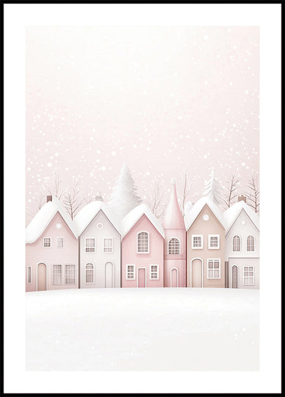 Watercolor Snowy Pink Houses Poster