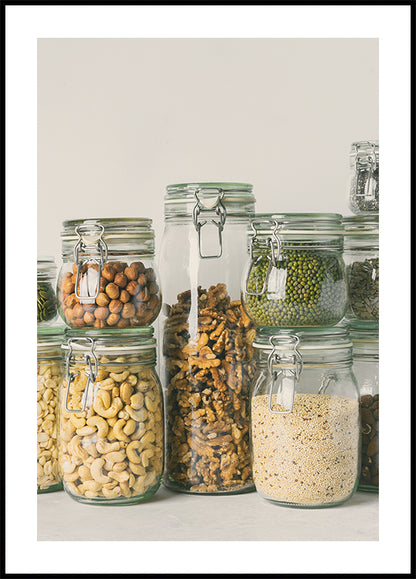 Nut, Seed, and Grain Storage in Glass Jars Poster