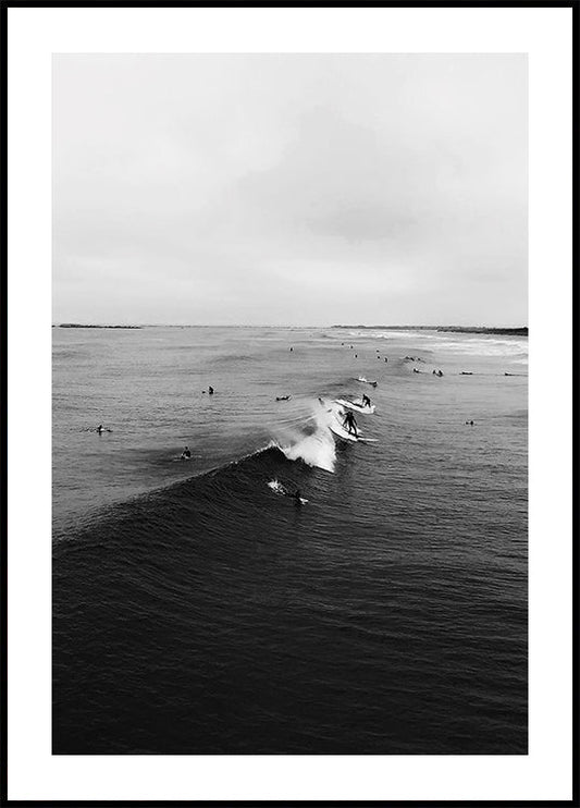 Surfers On Waves B&W Poster