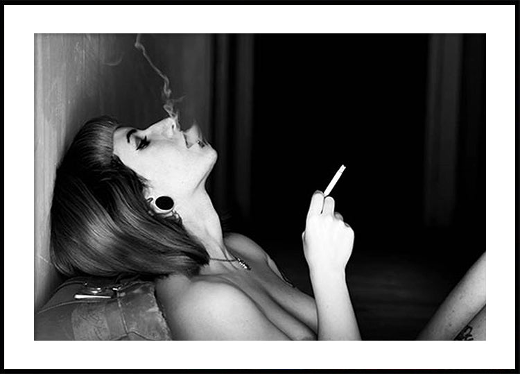 Edgy Femme, Black and White Smoking Woman Poster