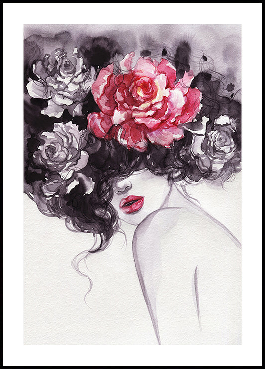 Watercolor Woman with Flowers Poster