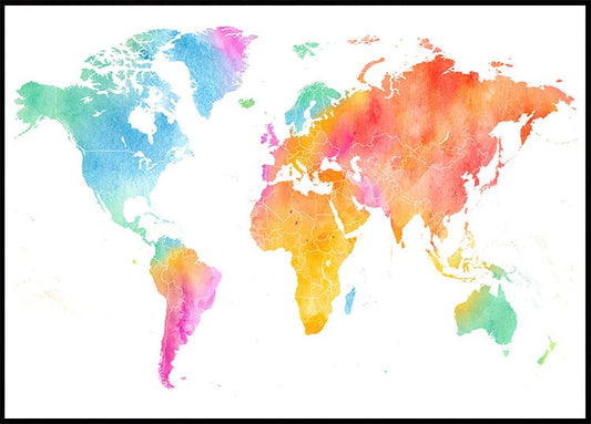 Colorful Watercolor World Map Poster