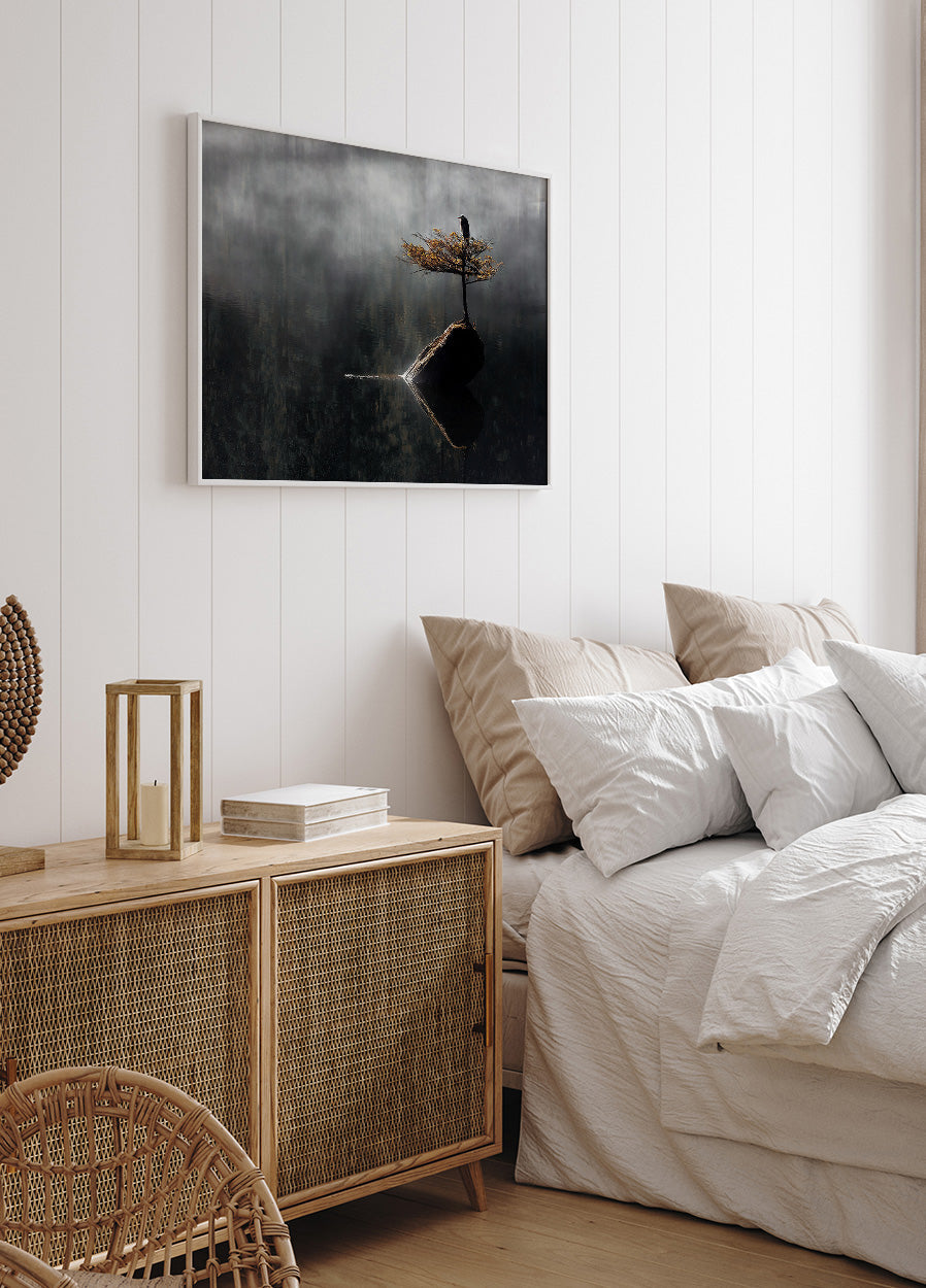 Serene Heron on Bonsai Tree Poster - Posterbox.art