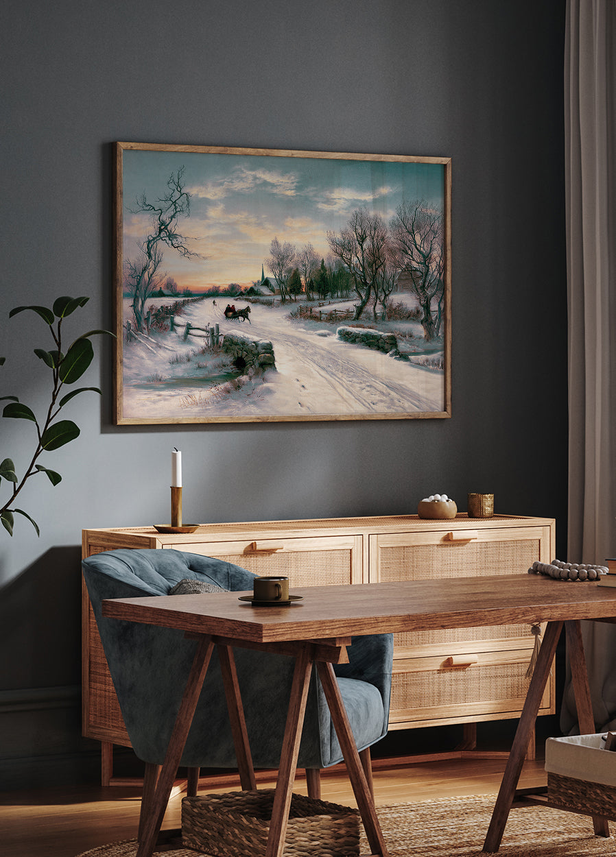 Winter Landscape with Horse and Carriage Poster - Posterbox.art