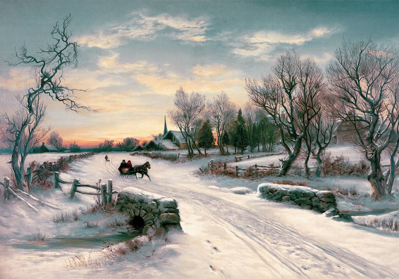 Winter Landscape with Horse and Carriage Poster - Posterbox.art