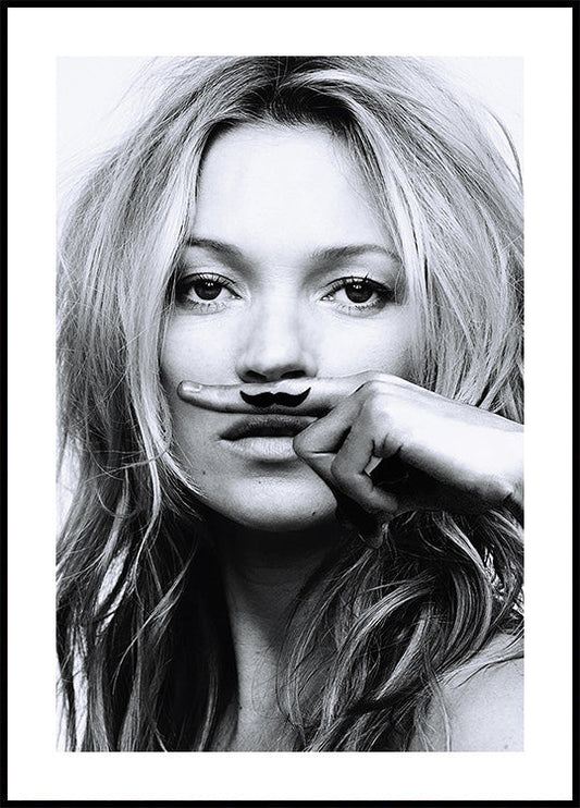 Kate Moss Mustache Mimicking Poster