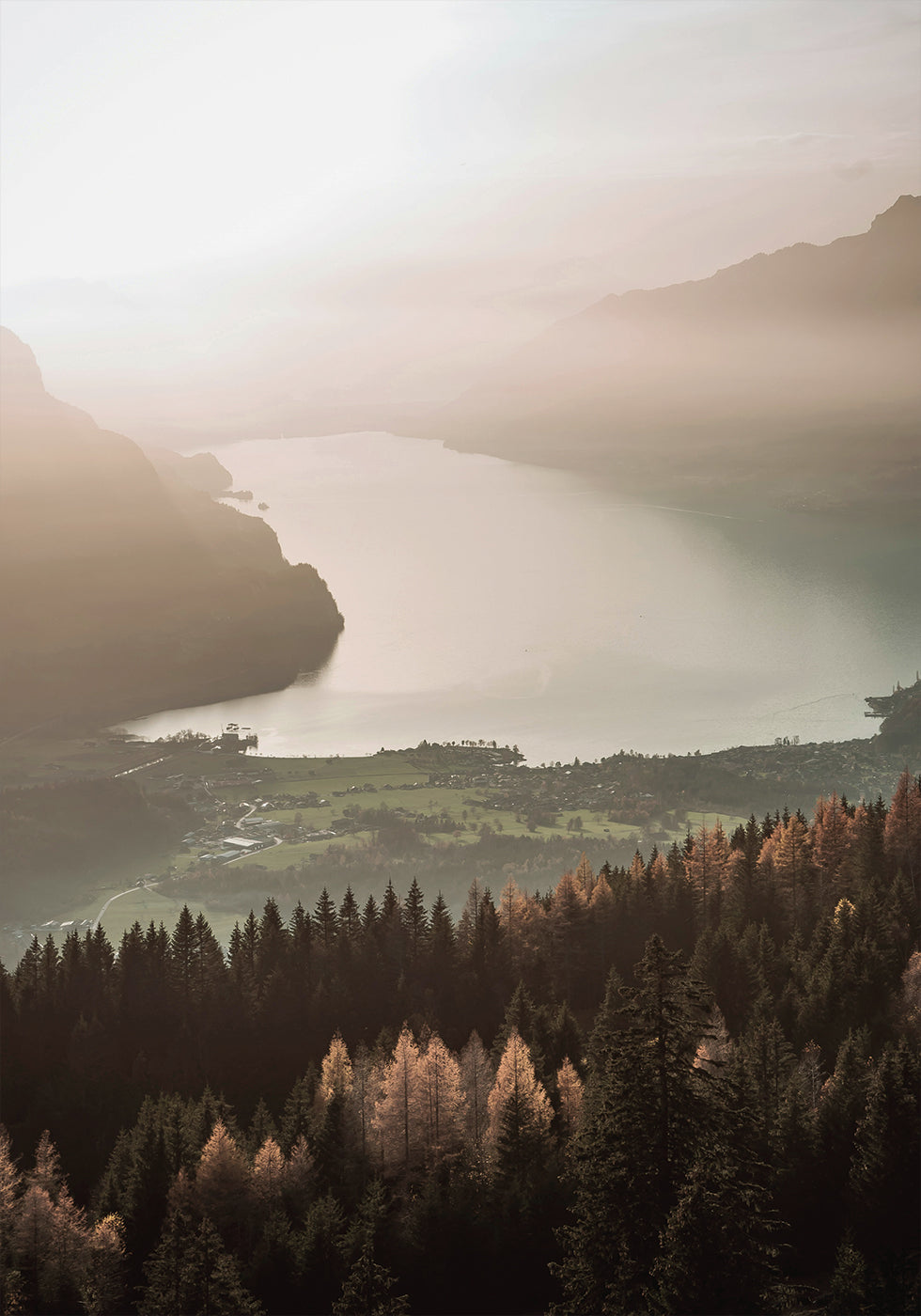 Misty Lake and Mountain View Poster