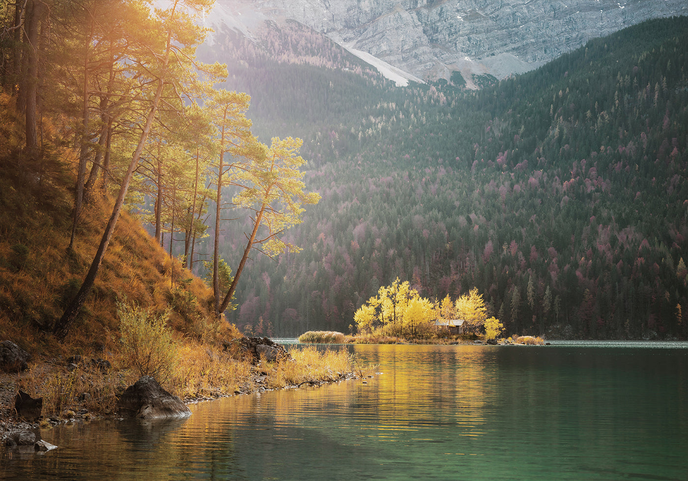 Autumn Morning by the Lake Poster