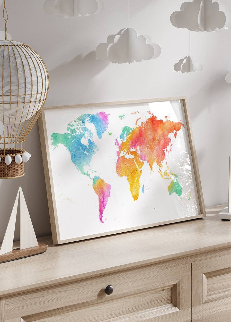 Colorful Watercolor World Map Poster - Posterbox.art