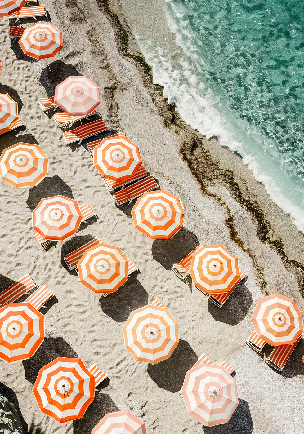 Beach Umbrellas at Orange Shore Poster