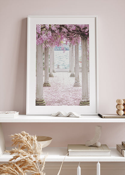 Pillars and Wisteria Flowers Poster