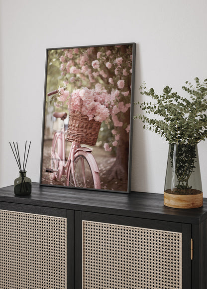 Pink Bike With Flowers Poster