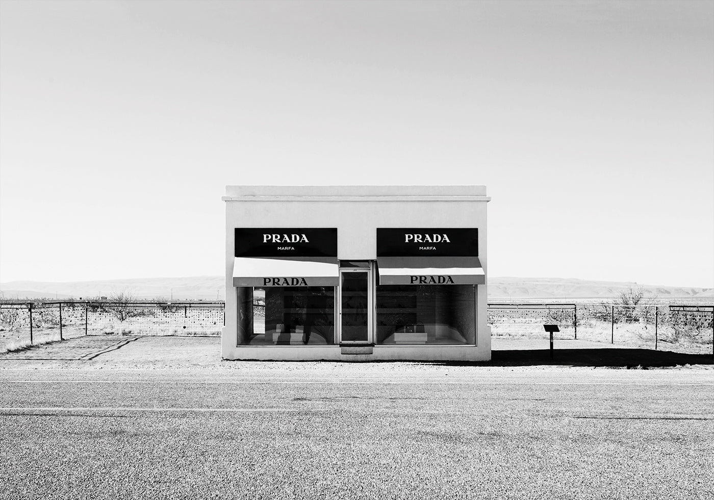 Prada Marfa Black and White Poster