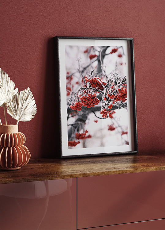 Frosted Red Berries on Winter Branches Poster - Posterbox.art