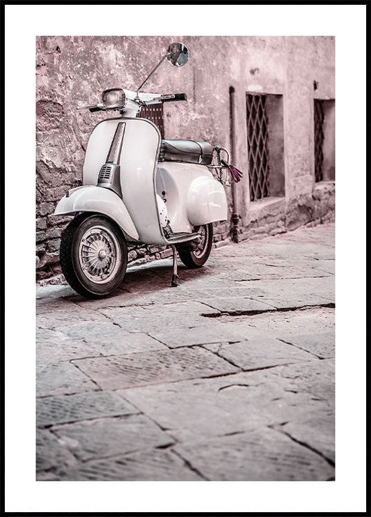 Classic Scooter in Urban Setting Poster - Posterbox.art