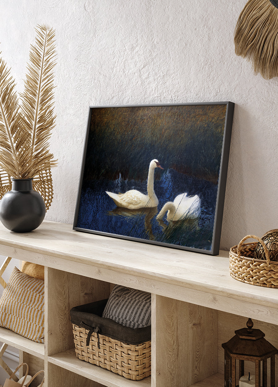 Swans in Tranquil Waters Poster - Posterbox.art
