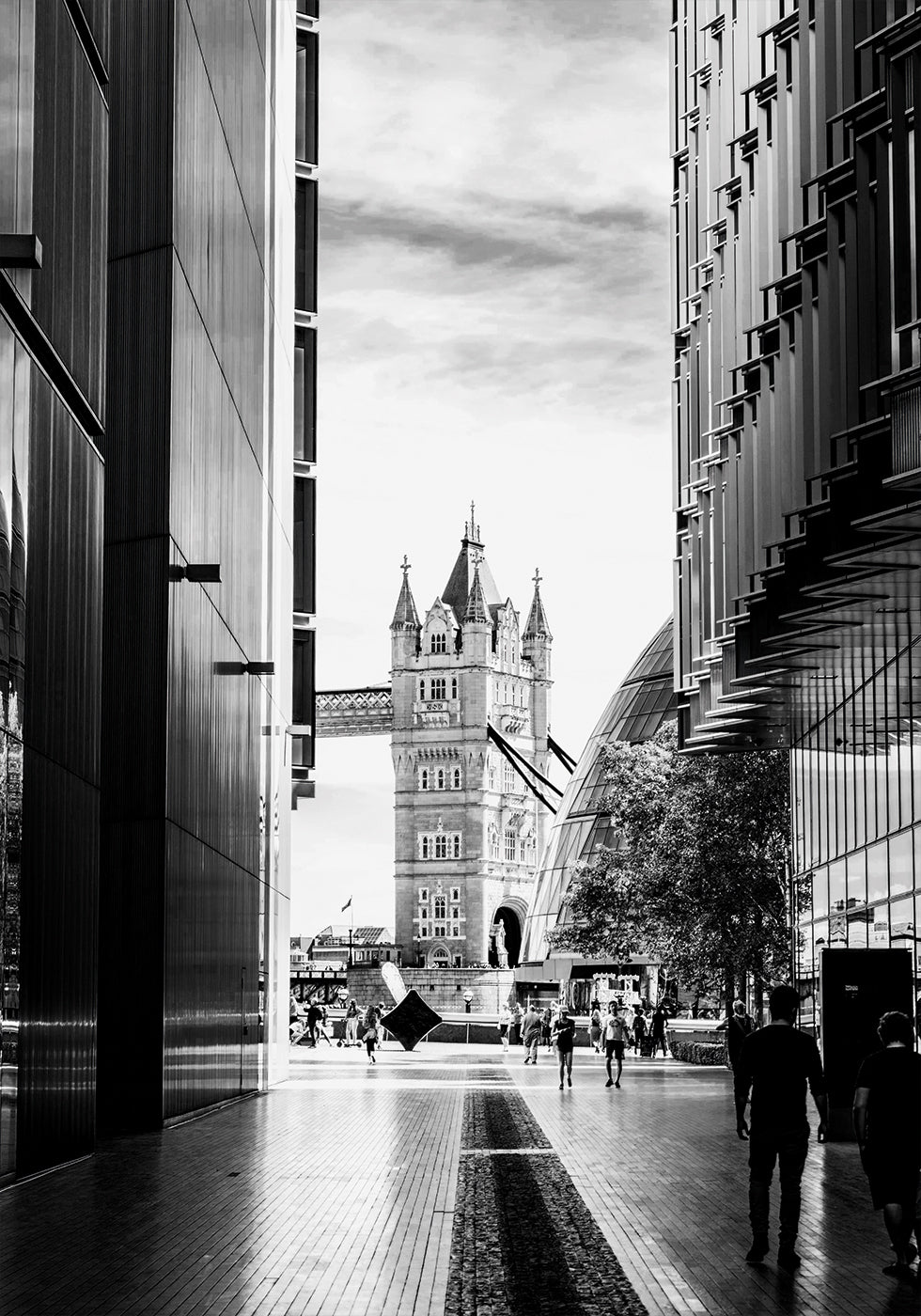 Tower Bridge Framed by Modern Architecture Poster