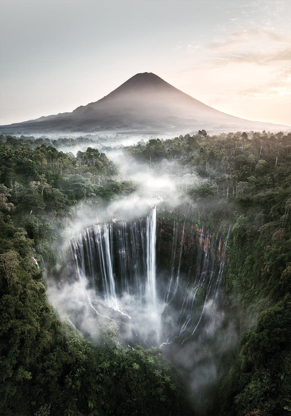 Tumpak Sewu Waterfalls and Mount Semeru Poster