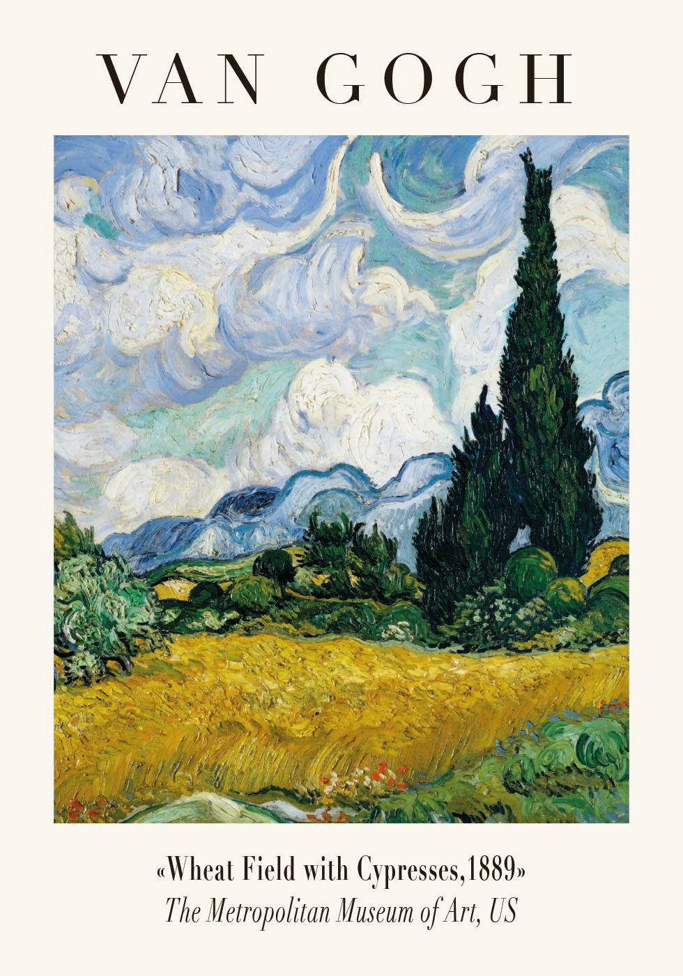 Wheat Field with Cypresses Poster