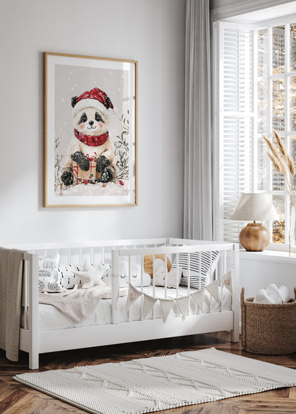 Festive Panda with Santa Hat Poster