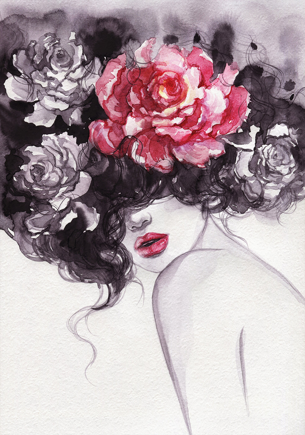 Watercolor Woman with Flowers Poster - Posterbox.art