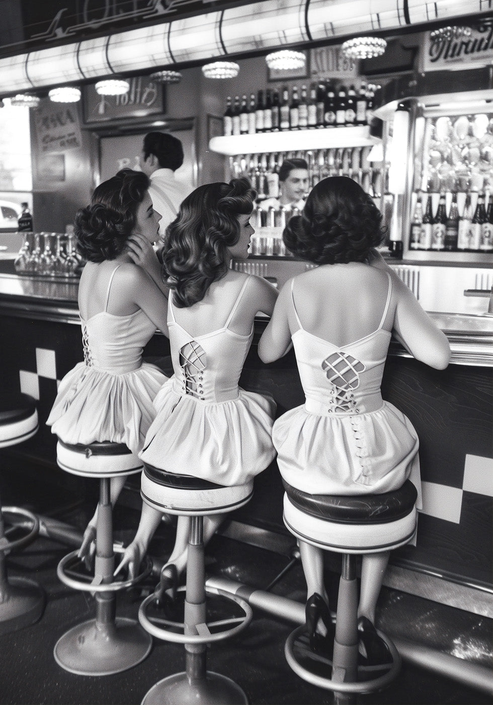 Women Drinking At Bar Wall Art Poster