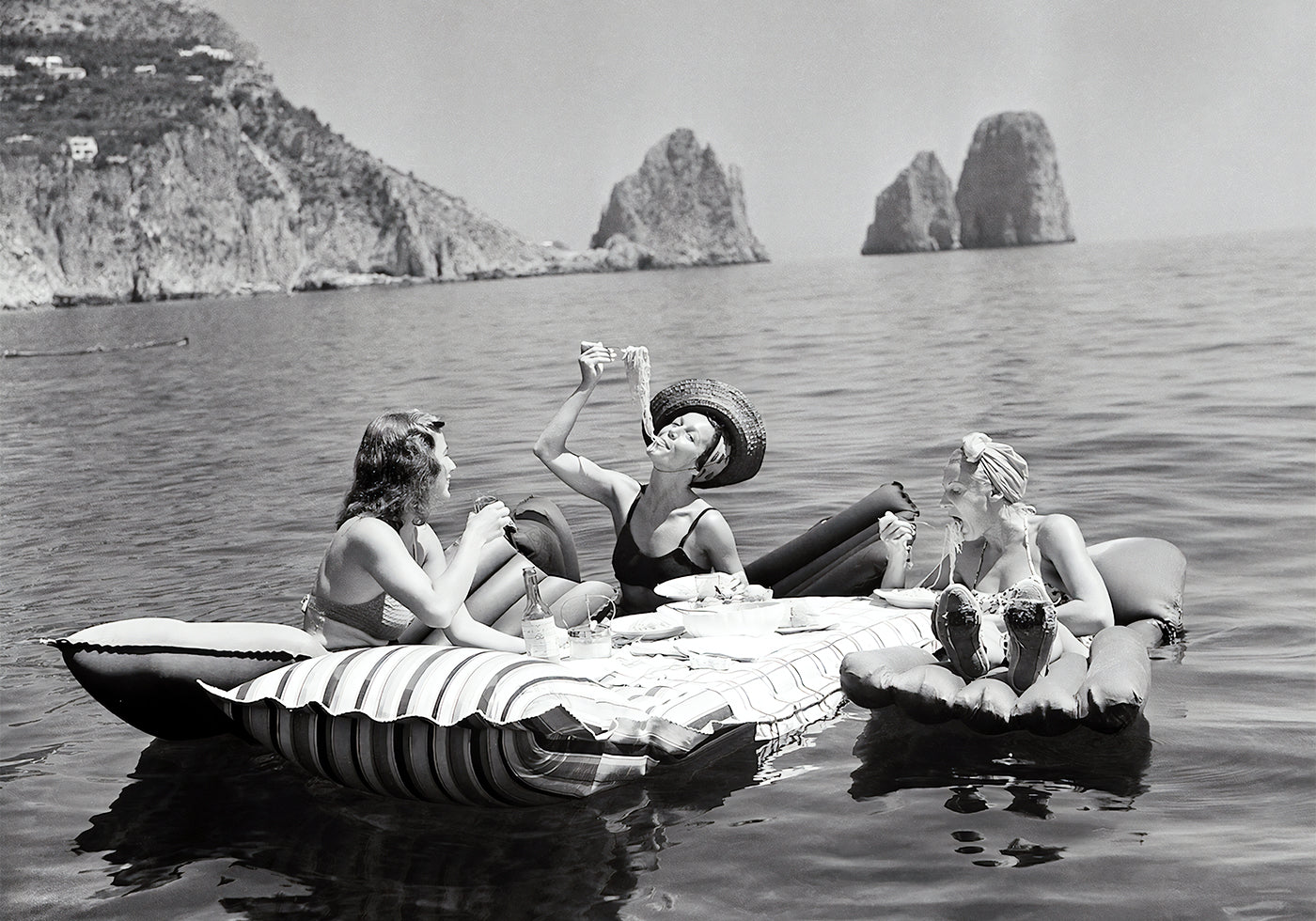 Women Eating Pasta on Lake Poster - Posterbox.art
